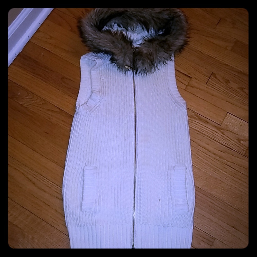 Michael kors sweater vest with fur trim hood